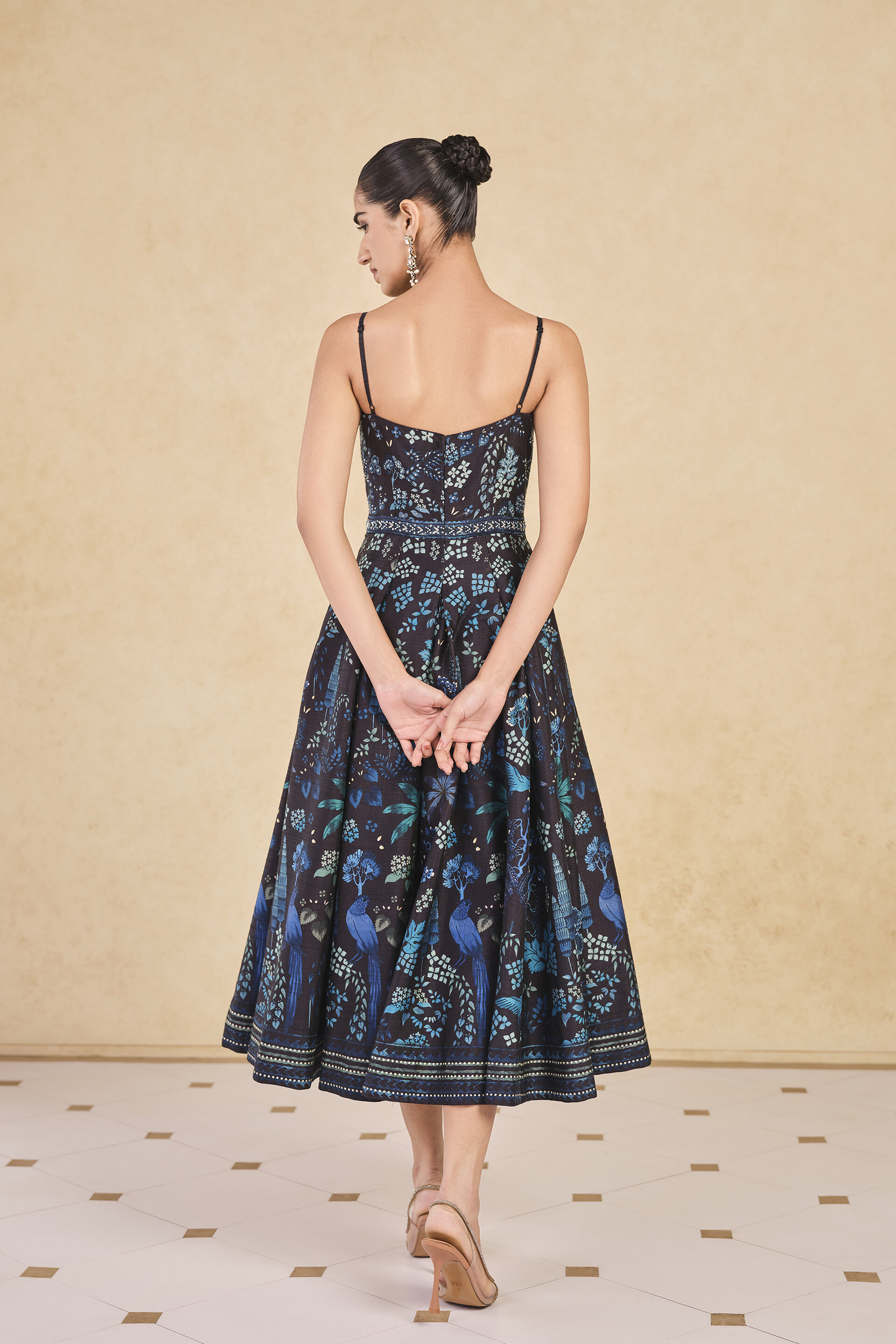 Avis Printed Silk 50s Dress - Black, Black, image 2